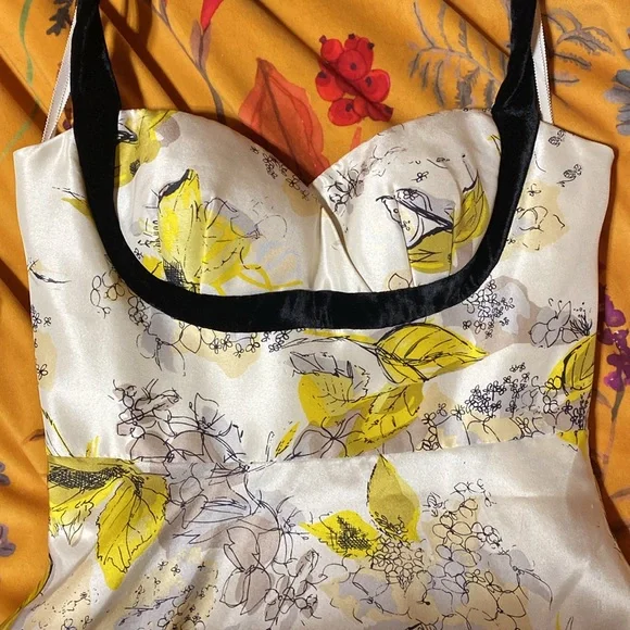 Anthropologie Hitherto Yellow and Black Silk Floral Halter Dress - Picture 2 of 9